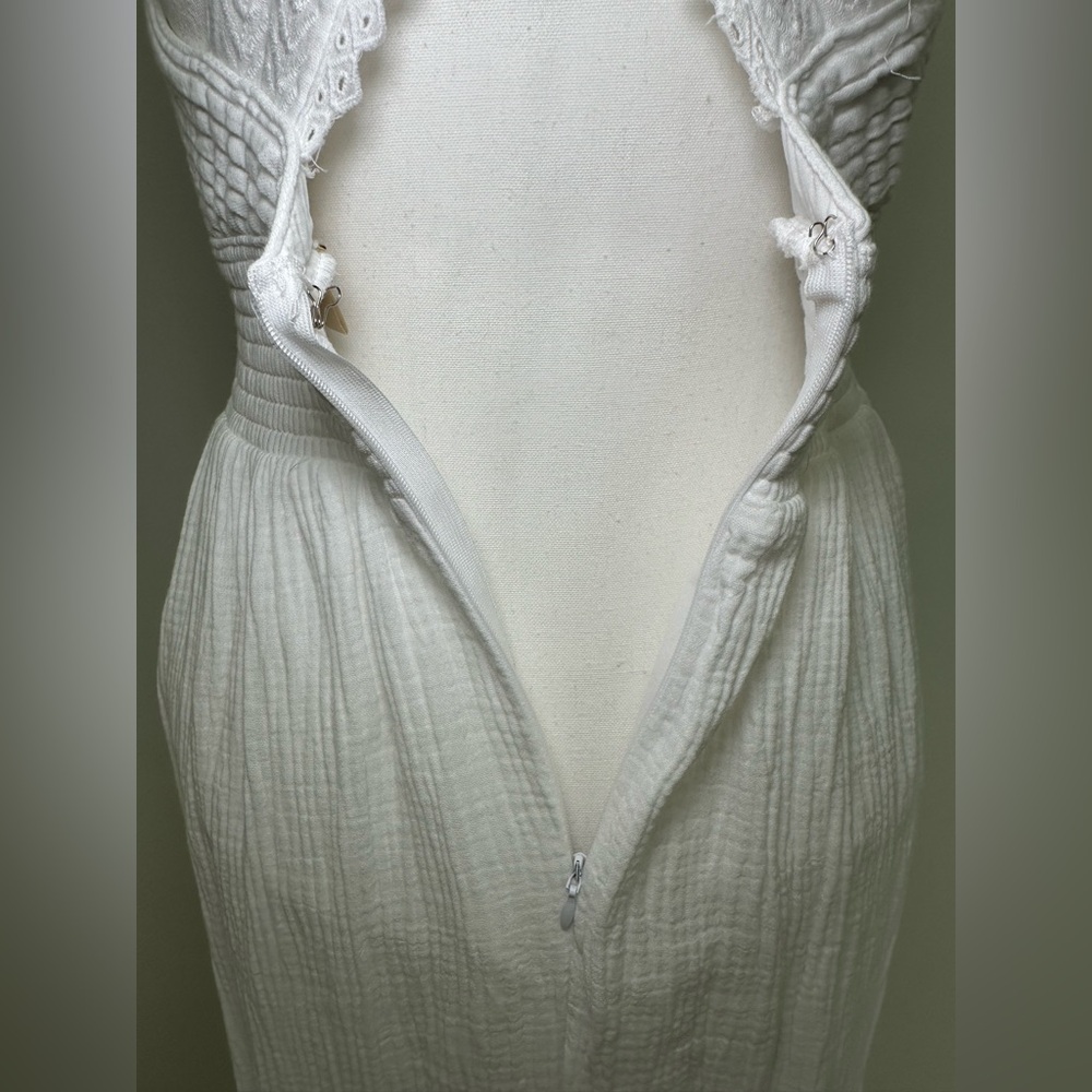Magaschoni Organic Cotton White Maxi Dress Boho Lace Cross Back Cottagecore 2 - Picture 9 of 11